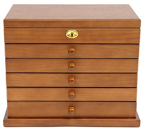 Scatola portagioie in legno, stile vintage, per gioielli, scatola regalo in legno, con cassetto, scatola portagioie a 5/6 niveli, 6 niveli