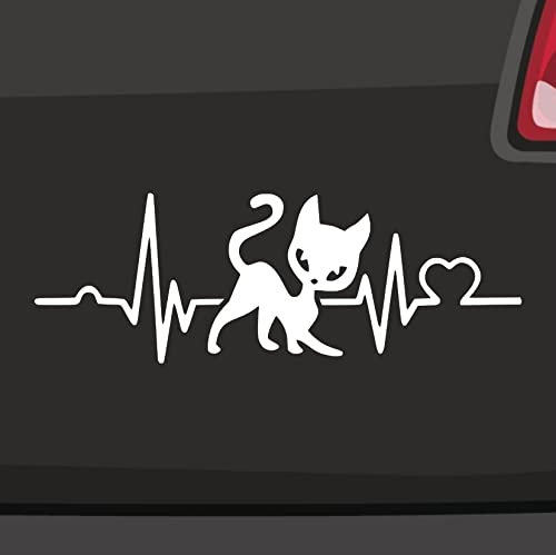 Herzschlag mit Katze Aufkleber -6 Größen 21 Farben- Puls Herz Kitty Kätzchen JDM