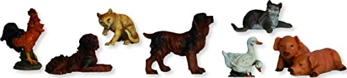 BTV 7 x Krippen-Tierfiguren Bauernhof-Figuren, Krippenfiguren 4 cm max. Höhe, für Weihnachtskrippe für 9-13 cm Figuren, Enten, Katzen, Hunde, Schweine, Hahn