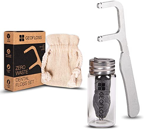 GEORDINARY Edelstahl Zahnseide Halter - Umweltfreundlicher, Plastikfreier Halter für Zahnseide - 100% Edelstahl Zahnseide-Stick, Nachhaltig und BPA-frei
