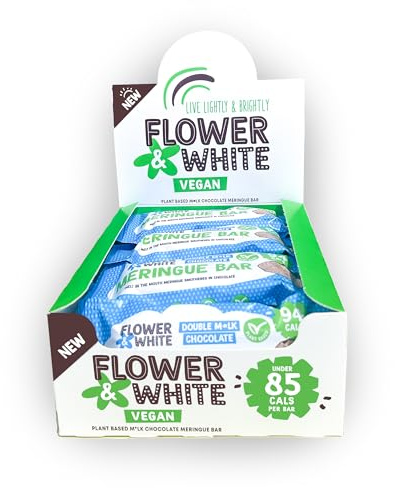 Flower & White Double Milk Chocolate Vegan Meringue Bars 15 Pack | Plant-Based Chocolate Bar, Low-Calorie Snack, Gluten-Free | Under 100 Calories Per Bar, Natural Flavours | (15 x 20g)