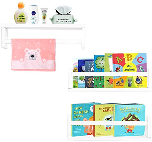 AZSKY Schwebendes Bücherregal für Kinderzimmer, Weiß, Kinderzimmer, Bilderleiste, Wandregale für Badezimmer, Dekoration, Küche, Gewürzregal, Bücherregal, Foto-Organizer für Babyzimmer, Dekoration,