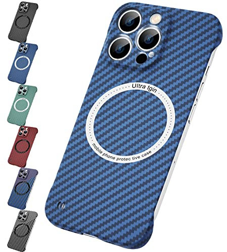 Carbon Fiber Texture Frameless for Magnetic Charging Iphone Case, Carbon Fiber Texture Frameless Magnetic Phone Case for iPhone 11/12/13 Pro Max, Wireless Charging Ultra Slim