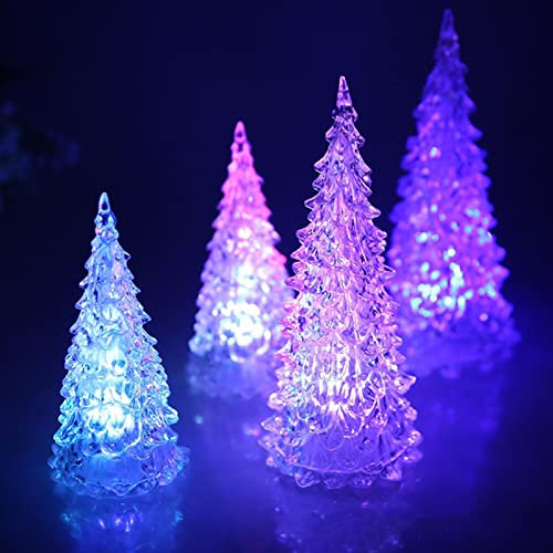 HshDUti 7 Color Changing Christmas Tree LED Night Light Battery Operated Mini Clear Acrylic Xmas Lamp Decoration Tabletop Up Holiday for Bedroom Multicolor