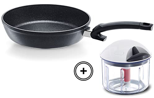 Fissler Adamant Comfort / Aluminium-Pfanne versiegelt ( 24 cm) beschichtete Brat-Pfanne, antihaftend, kratzfest - Induktion + Finecut Gemüse-Zerkleinerer