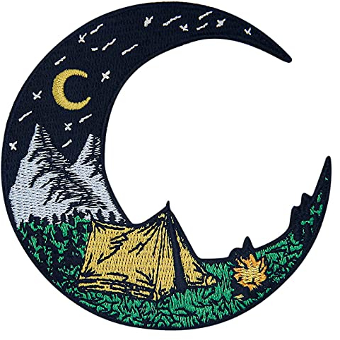 Aufnäher, bestickt, Design: Camping auf dem Mond, zum Aufbügeln oder Aufnähen