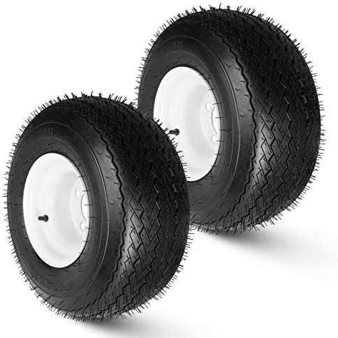 Rasenmäher-Reifen mit Felge, 45,7 x 21,5-20,3 cm, 4 Laschen 11 cm Mittellug, 7,1 cm gefettete Buchse, Rasenreifen, 4-lagig, pneumatisch, schlauchlos, 188508 für Aufsitzrasenmäher, 2 Stück