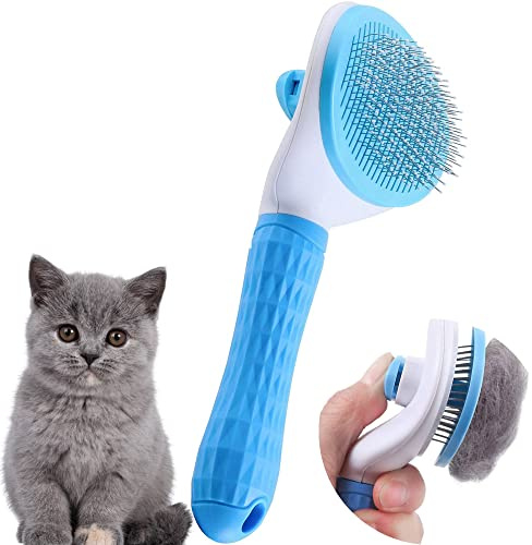 MUX TRADERS Cat Grooming Brush Shedding - For short Haired Cats, Brushes Long Hair Brush, Fur Comb Puppy Massage Removes Mats, Tangles and Loose Fur, blue, 161.0 grams, 1.0 count