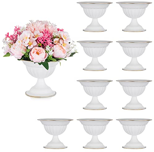 Sziqiqi Vase Weiß Kleine für Hochzeit: 13 cm Hoch Metall Urne Vasen Set of 10 - Blumentopf Weiss für Tischdeko - Vintage Blumenvase für Party Taufe