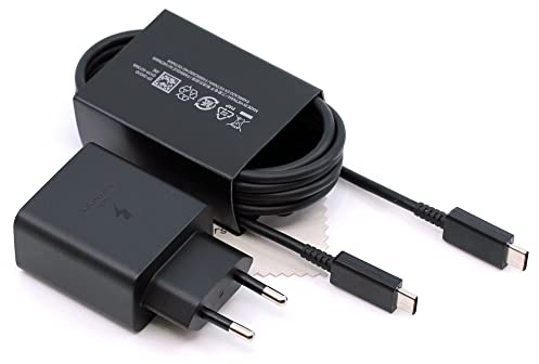 Ladegerät für Original Samsung EP-T4511 für Samsung Galaxy S23 Ultra (S918B), Galaxy S23 Plus (S916B), Galaxy S23 (S911B) Schwarz 45W Fast Charge Schnell Lade-Kabel Typ-C mit mungoo Displayputztuch