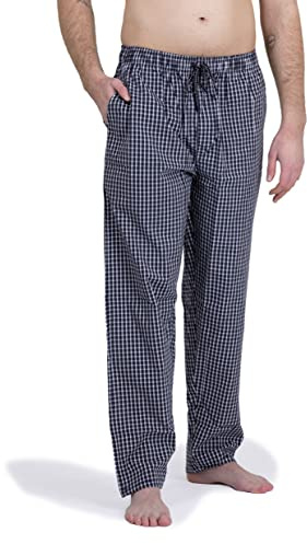 Moonline Herren Freizeithose lang 100% Baumwolle | Schlafhose aus weicher Webbaumwolle, atmungsaktiv, elastischer Tunnelzugbund, drei praktische Seitentaschen, bequem