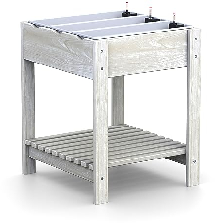 Plastard Hochbeet Kiefernholz mit Ablage Weiß inklusive - 3 x 60 cm Einsätze - Wasserstandsanzeiger - Balkon und Garten - Anzuchtbeet - Kräuterbeet