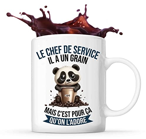 Planetee Tasse Le Chef de service Panda Café | Idée Mug Cadeau Travail Métier Humour Collègue Homme Anniversaire Noël