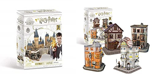 University Games 7565 Harry Potter Hogwarts Castle 3D Puzzle & Harry Potter 7585 Diagon Alley 4 in 1 3D Puzzle Set
