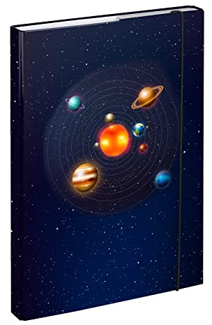 Baagl Heftbox für Schulranzen A4 - Sammelmappe für Kinder mit Gummiband und Innenklappen - Heftmappe, Sammelbox mit Gummizug für Jungen (Planeten)