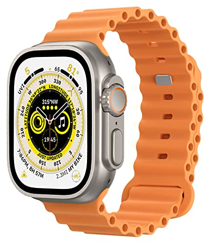 Astorgos Bracelet Océan Compatible avec Apple Watch Ultra 2 49mm 45mm 44mm 42mm, Bracelet de Sport en Silicone pour iWatch Ultra SE Series 9 8 7 6 5 4 3 2 1 pour Hommes Femmes, Orange