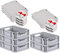 PROREGAL SuperSparSet 5x Eurobox NextGen Grip mit Scharnierdeckel und roten Schiebeschnappverschlüssen, HxBxT 12x30x40cm, 11 L, Grau, Griffe offen, Eurobehälter, Transportbox