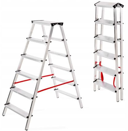 MYPRO PREMIUM LINE LADDER | Professional Step Ladder | Aluminium Double-Sided Steps | 3-8 Tread | EN131 & TÜV Certified | 150KG Capacity | Ideal for Trade & DIY (6 STEP)