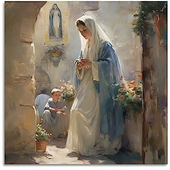 YBHF Heilige Maria Poster Jungfrau Maria Kunst Poster Wandkunst Druck Retro Ästhetische Raumdekoration Malerei Leinwand 30 x 30 cm ungerahmt