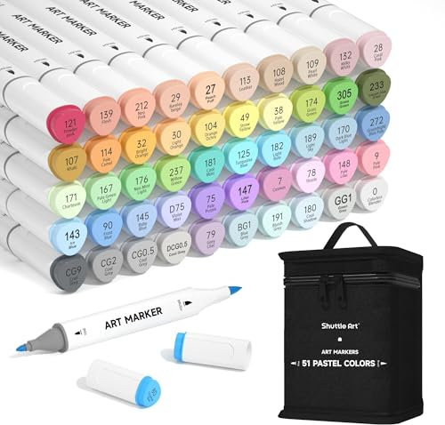 Shuttle Art Alkohol Marker, 50 Pastell doppelseitiges Alkohol Marker Stifte Set mit feiner und Pinselspize, Graphic Marker Stifte für Kinder & Erwachsene, Alkohol Stifte zum Zeichnen,Illustration