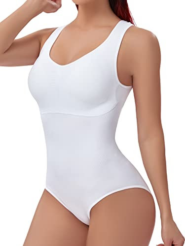 Joyshaper Body Modellante Donna con Reggiseno Pancia Piatta Body Perizoma Contenitivo Senza Cuciture Bodysuit Shapewear, Bianco, L