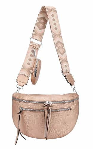 ITALYSHOP24 Damen Tasche Umhängetasche Brusttasche Muster Gürtel Bauchtasche Crossbody Gürteltasche Hüfttasche Crossover Bodybag Schultertasche Handytasche Leder Optik Rosegold