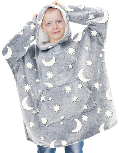 RAINBEAN Rosa Trage Decke Hoodie für Kinder, übergroße Kapuze tragbare Decke Sherpa, weiche Decke mit Kapuze Geschenk für Mädchen und Jungen