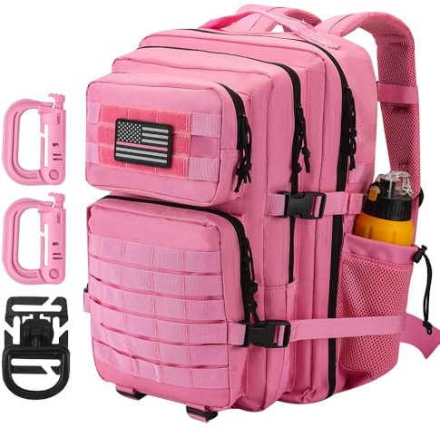 Hannibal Tactical 45L MOLLE-Sturmrucksack, taktischer Militär-Rucksack, für Armee, Camping, mit Flaschenhalter, Pink