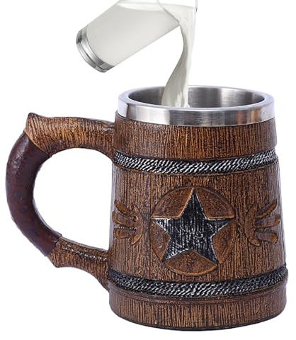 Chope à bière en tonneau en bois, Chope à bière double couche en fût de bois simulé de 600 ml, Chope à bière en forme de tonneau en résine faite à la main vintage, Chope à bière en bois pour hommes