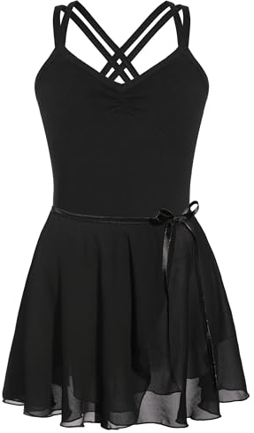 FONLAM Ballettkleid Balletttrikot für Mädchen Kinder Tanzkleid Zweiteiliges Set Trikotanzug + Ballettrock Tutu Mädchen (12-14 Jahre, Schwarz)