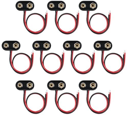 MZHOU Connettore per Batteria da 9 V, 10 connettori a T da 9 V con Filo e alloggiamento in plastica Rigida per esperimenti Fai da Te o Altri dispositivi con Batteria.