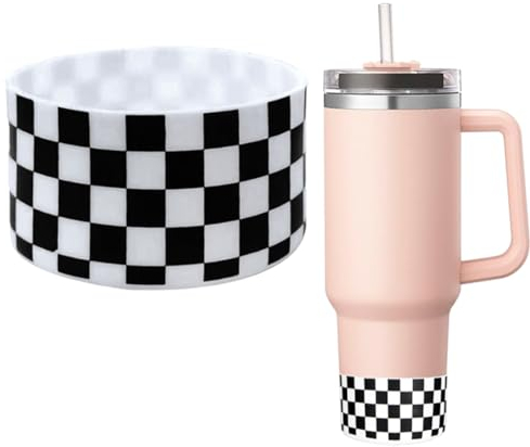 G GENLEAS 1 Pcs Checkered Pattern Protective Silicone Boot Cover 12oz-40oz for Stanley Tumbler, Hydro Flask, Owala, Yeti, Simple Modern, Iron Flask Tumbler Accessories, Stanley Quencher Accessories
