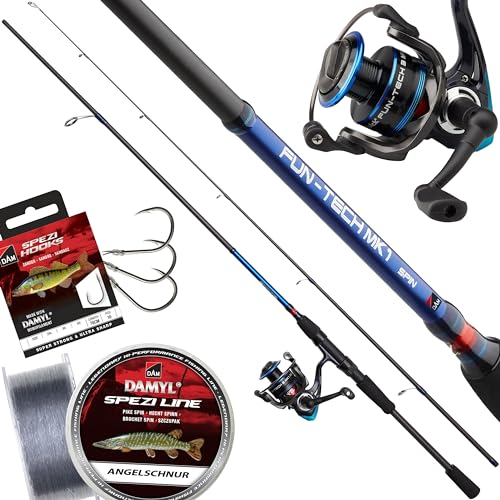 Fischzeux Raubfisch Set komplett Profi Fun-Tech - Angelset Rute und Rolle, Hecht Zander Barsch (Rute 2,44 m (15-40g) + Rolle 4000FD)