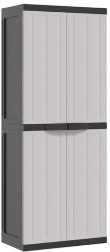 vidaXL Modern Outdoor Storage Cabinet in Grey - Durable Polypropylene Garden Cupboard with Adjustable Shelves - Stylish Terrace Organizer