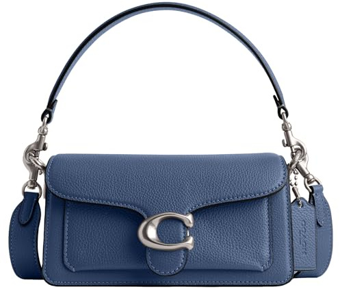 COACH Damen Schultertasche aus Poliertem Kieselleder, 20 Stück Umhängetasche, himmelblau