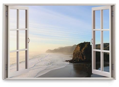 Paul Sinus Wandbild 120x80cm Fensterbild Küste Meer Ozean Felsen Horizont Strand
