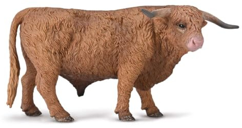 CollectA Highland Bull - Mucca realistica rifinita a mano, giocattoli e figure di animali da fattoria, regali per bambini e bambini, età 3 + anni
