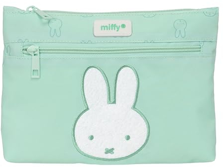 Safta Miffy Federmäppchen für die Schule, groß, mit doppeltem Reißverschluss, Federmäppchen für Kinder, bequem und vielseitig, leicht zu reinigen, 23 x 3 x 16 cm, Minzgrün, Minzgrün, Estándar, Lässig