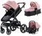 Poussette luxueuse 3 en 1 pour nouveau-né, modèle de voyage et pliable, Cadre Aluminium, Landau (Rose + noir)