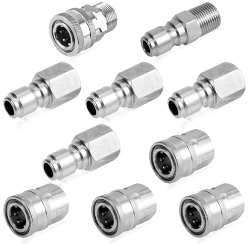 10pcs Nettoyeur Haute Pression à Connexion Rapide, 0,95cm Kit Adaptateur Nettoyeur Haute Pression Filetage Mâle et Femelle Raccords pour Nettoyeur Haute Pression pour Tuyaux d'Arrosage Pompes