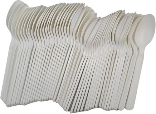 100 Cucchiai biodegradabili e compostabili Bianche Posate in Fibra di Zucchero Confezioni da 50 Pezzi stoviglie bio Eco Friendly (100 cucchiai)