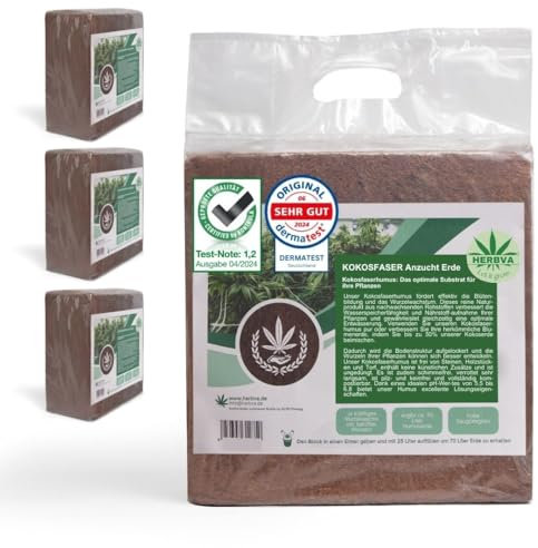 Kokos Anzuchterde - Herbva Grow 280L (4X 5kg) | Hochwertige Kokosfaserhumus für Indoor & Outdoor, Bio Anzuchterde, Professioneller Growmix | Ideal für heimischen Anbau | Bio Growerde