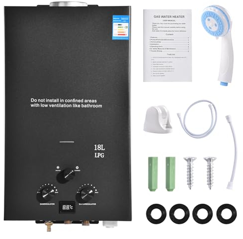 Tankless Gasdurchlauferhitzer, Tragbar LPG Durchlauferhitzer, 18 Liter, 36kW, 50mbar, Campingdusche