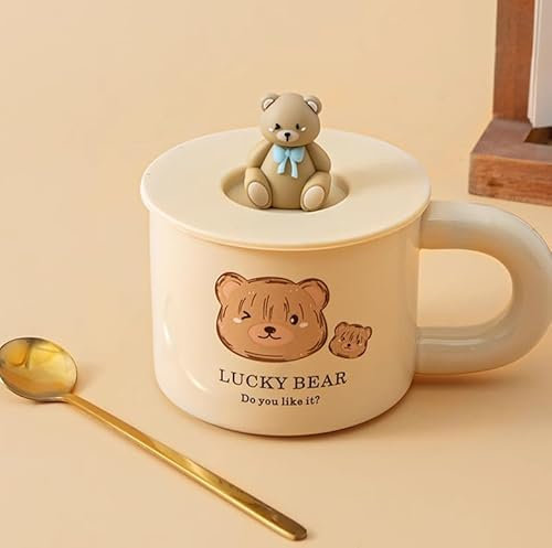 TOXVEK Tazza Con Orsetto Con Coperchio, Tazza Per La Colazione Con Acqua Potabile, Regalo Creativo, Tazza In Ceramica, Tazza Da Caffè Da 350 Ml