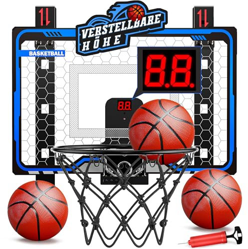 Hot Bee Mini Basketballkorb für Zimmertür, Höhenverstellbar mit LED-Punktzähler, 3 Spielmodi, Schaumstoffschutz, Dunk-fähig - Indoor Basketballkorb für Kinder 5-8 Jahre Jungen
