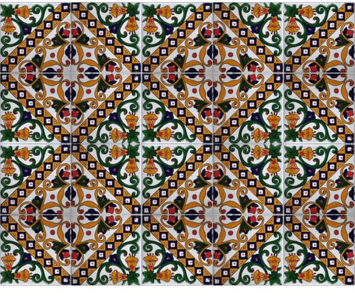 20 Mattonelle in ceramica smaltata 10x10 cm spessore 0,6 cm - Mattonelle Tunisine realizzate con Serigrafia Artigianale decorazione Geometrica (JOUNINI OCRA). Adatte a rivestimento.
