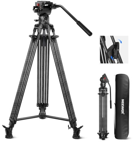 NEEWER LL34 - Trípode de vídeo para cámara de 78 pulgadas, cierre rápido con cabezal de líquido amortiguador, robusto trípode de fibra de carbono con placa QR de modo dual compatible con DJI