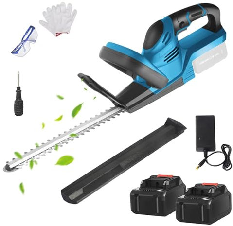 Taille Haie Batterie, 21V Taille Haie avec 2 Batteries et Chargeur, Taille-Haies sans-Fil 800W, Longueur de Lame 55.88 cm, Largeur de Coupe maximale 15mm Taille Haie Electrique pour Jardin, Pelouse
