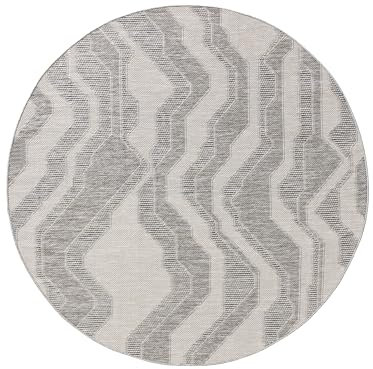 benuta Nest Teppich Bronco - Grau 160 cm Rund - Kunstfaser - Outdoor geeignet - Rund & im Style: Geometrisch, Minimalistisch - Pflegeleicht für Wohnzimmer Schlafzimmer