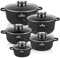 ZILNER® Kochtopf Set Induktion 5-Teilig - Topfset mit Glasdeckel - Töpfe für alle herdarten - 5x Kochtöpfe Ø16, 20, 22, 24, 26 cm - Antihaftbeschichtung aus Granit ZL-8522(Schwarz)
